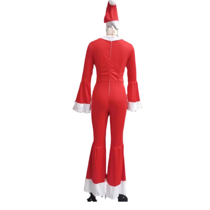 Santa Elf Costume Women Adult Christmas Holiday Outfit Flared Pants