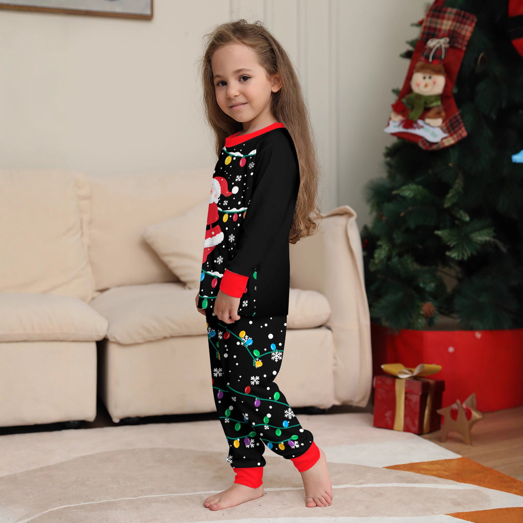 Family Christmas Pajamas  Black Printed Home Wear with Light-Up Design, Matching Parent-Child Outfits