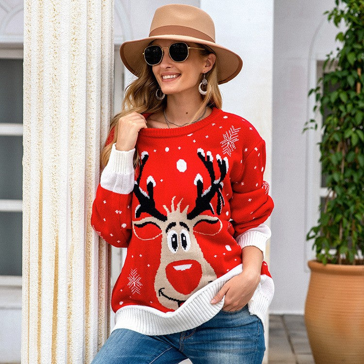 Christmas Deer Jacquard Women's Sweater