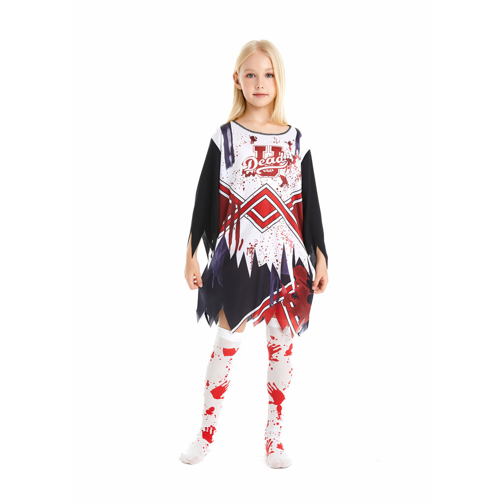 Zombie Cheerleader Costume for Girls, product photo 3 on a white background