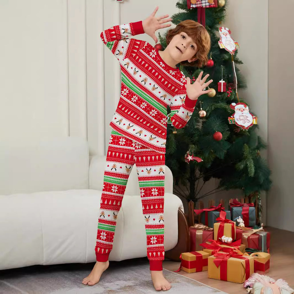 Christmas Deer Snowflake Stripe Printed Matching Family Pajamas Sleepwear