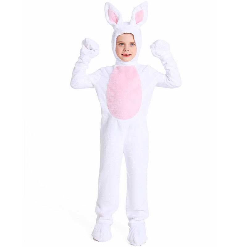 White Rabbit Plush Jumpsuit for Kids, product photo 2 on a white background