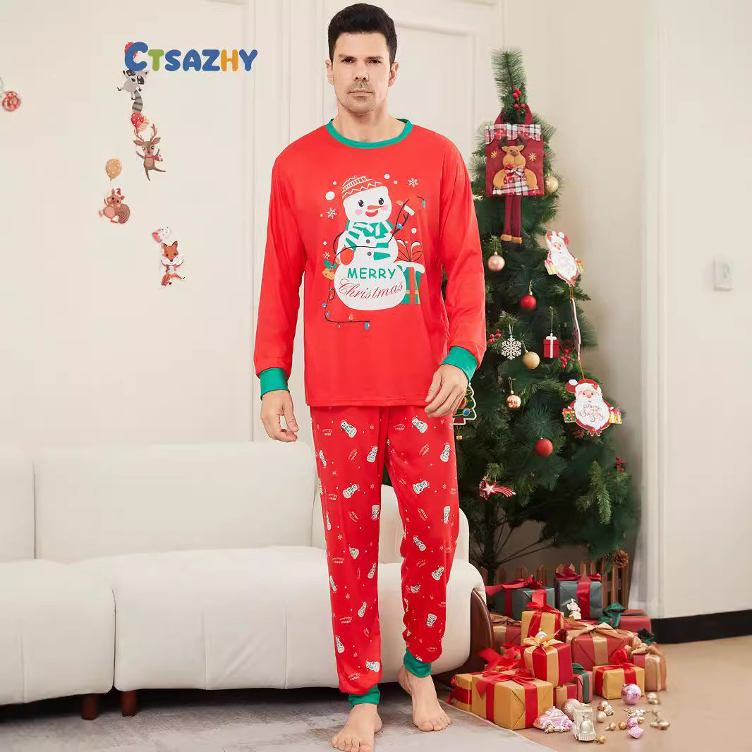 Christmas Snowman Hat Letter Print Family Matching Pajamas Home Wear