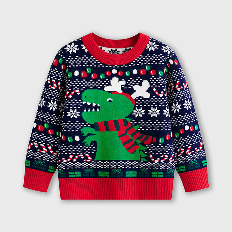Children's cartoon Christmas dinosaur pullover sweater