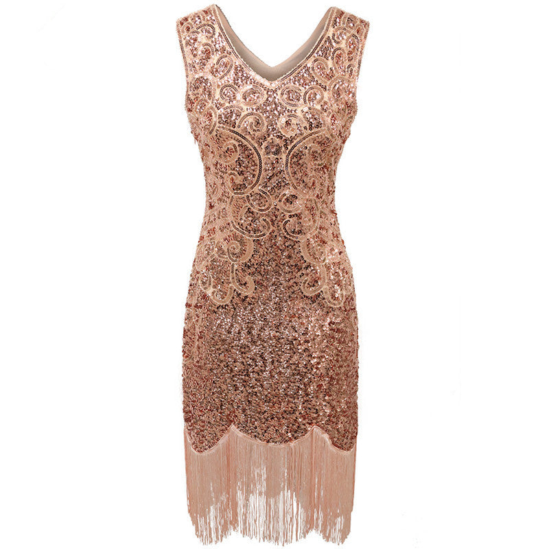 1920s Flapper Gatsby Sequin Fringe Dress for Women, product photo 6 on a white background