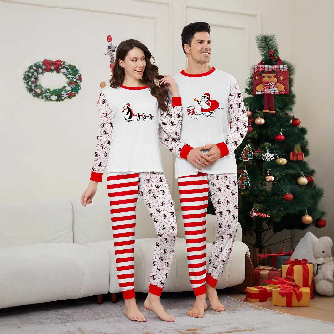Christmas Penguin Candy Cane Stripe Printed Family Matching Pajamas Sleepwear