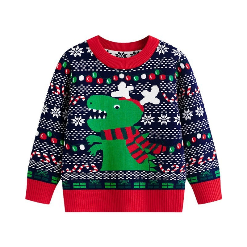 Children's cartoon Christmas dinosaur pullover sweater