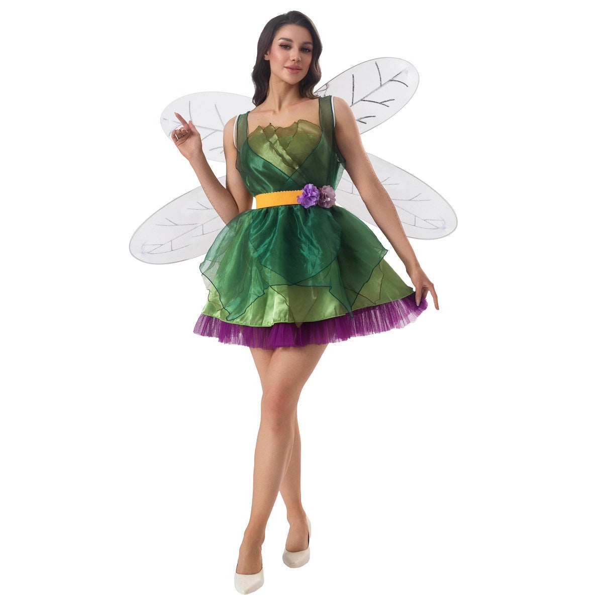 Halloween Wizard of  Adult Green Elf Cosplay Fairy Princess Dress Stage Performance Costume