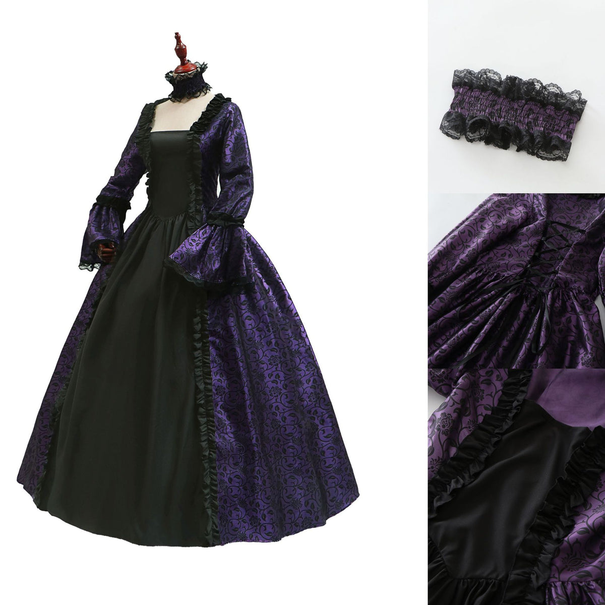 Victorian Costume Women Retro Dress Halloween Cosplay Vintage Gown