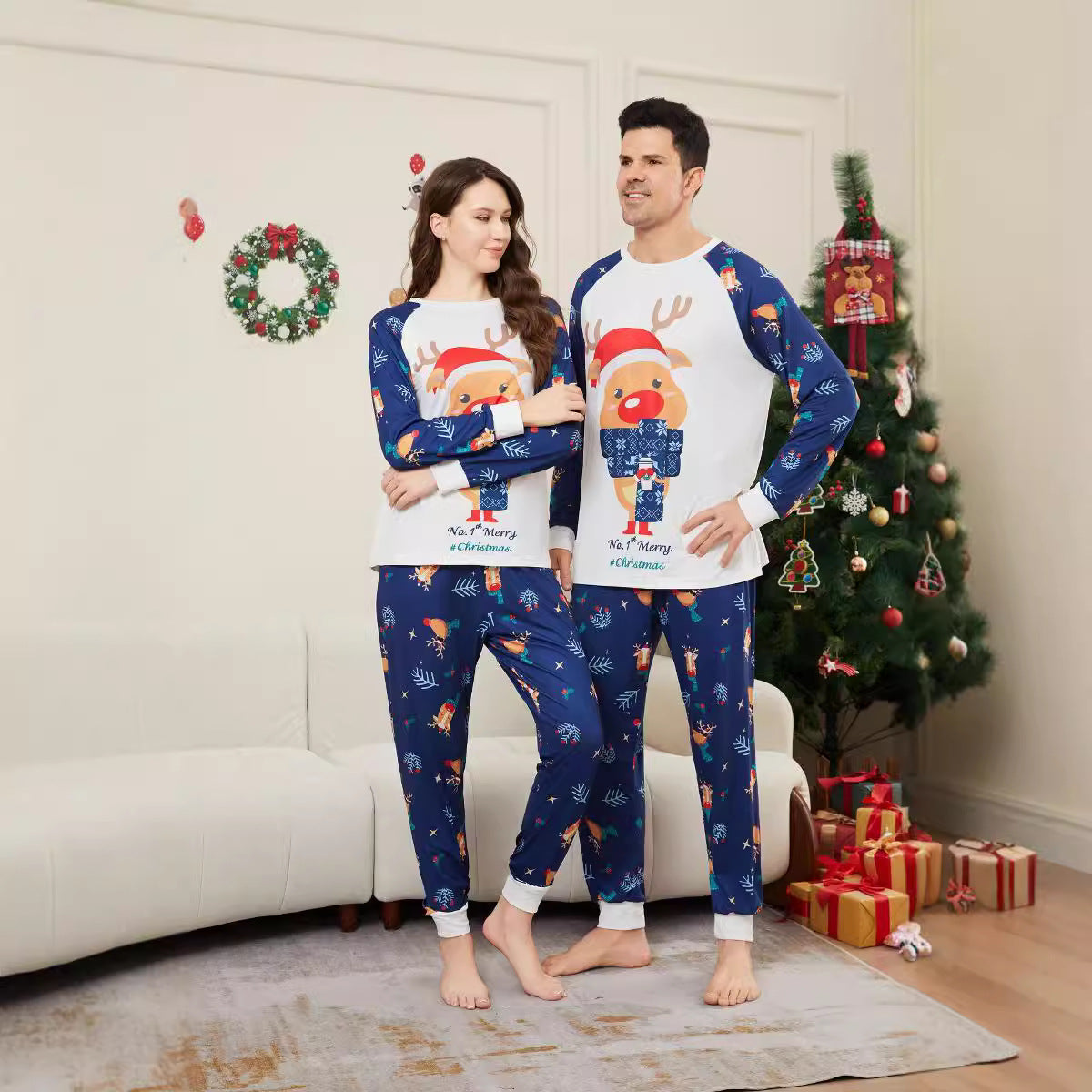 Christmas Deer Letter Scarf, Christmas Family Matching Printed Loungewear Pajamas
