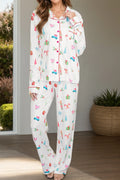 Long sleeved top and long pants two-piece set for women fashionable Christmas printed pajamas set for women