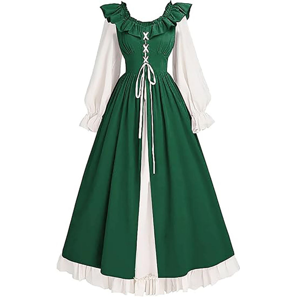 Medieval Renaissance Victorian Lace-Up Dress for Women, front view on a white background