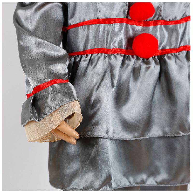 Gray Jester Horror Clown Costume for Kids, costume photo