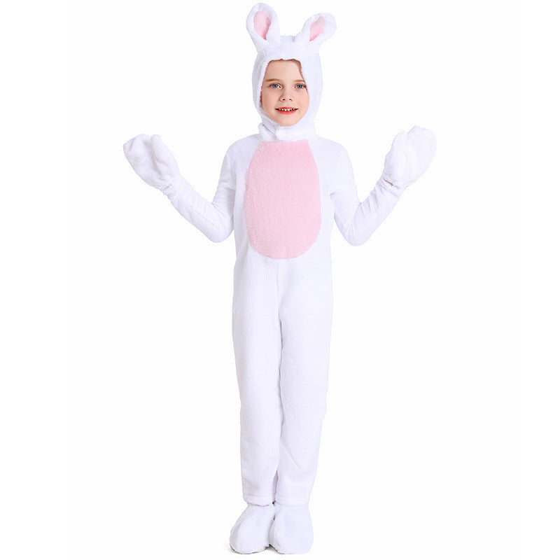 White Rabbit Plush Jumpsuit for Kids, product photo 3 on a white background