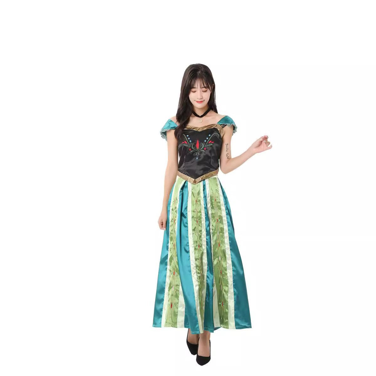 Snow Princess Costume Women Green Long Dress Halloween Cosplay Party S-2XL