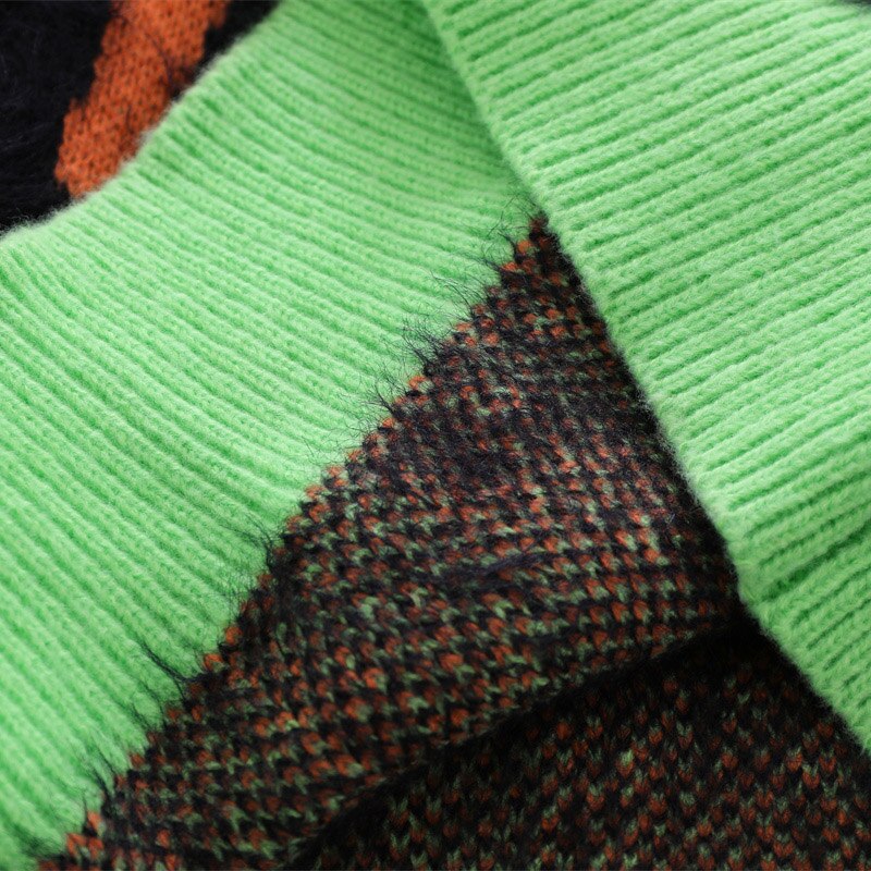 Harajuku Vintage Green Orange Knitted Sweater Men's Street Oversized Jumper Pullover Thick Sweater Grandpa Ugly Sweater Women's