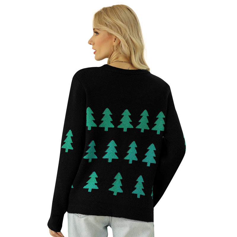 Christmas Tree Knitted Sweater Long Sleeve Red Christmas Sweater