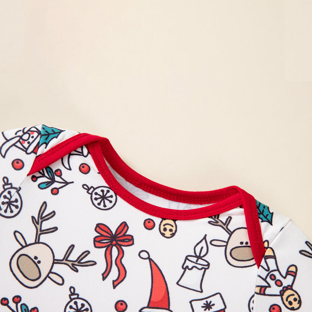 Christmas Children's Long Sleeve Baby Onesie with Hat Set, Full Print Christmas Elements Baby Romper, Holiday Outfit