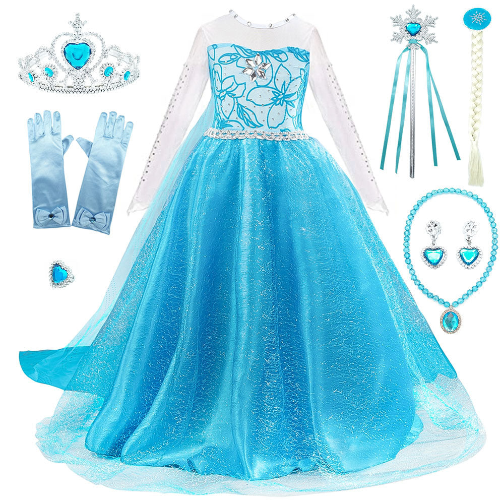 Frozen Elsa Princess Dress Costume Girls Kids Accessory Set Halloween 100-150cm