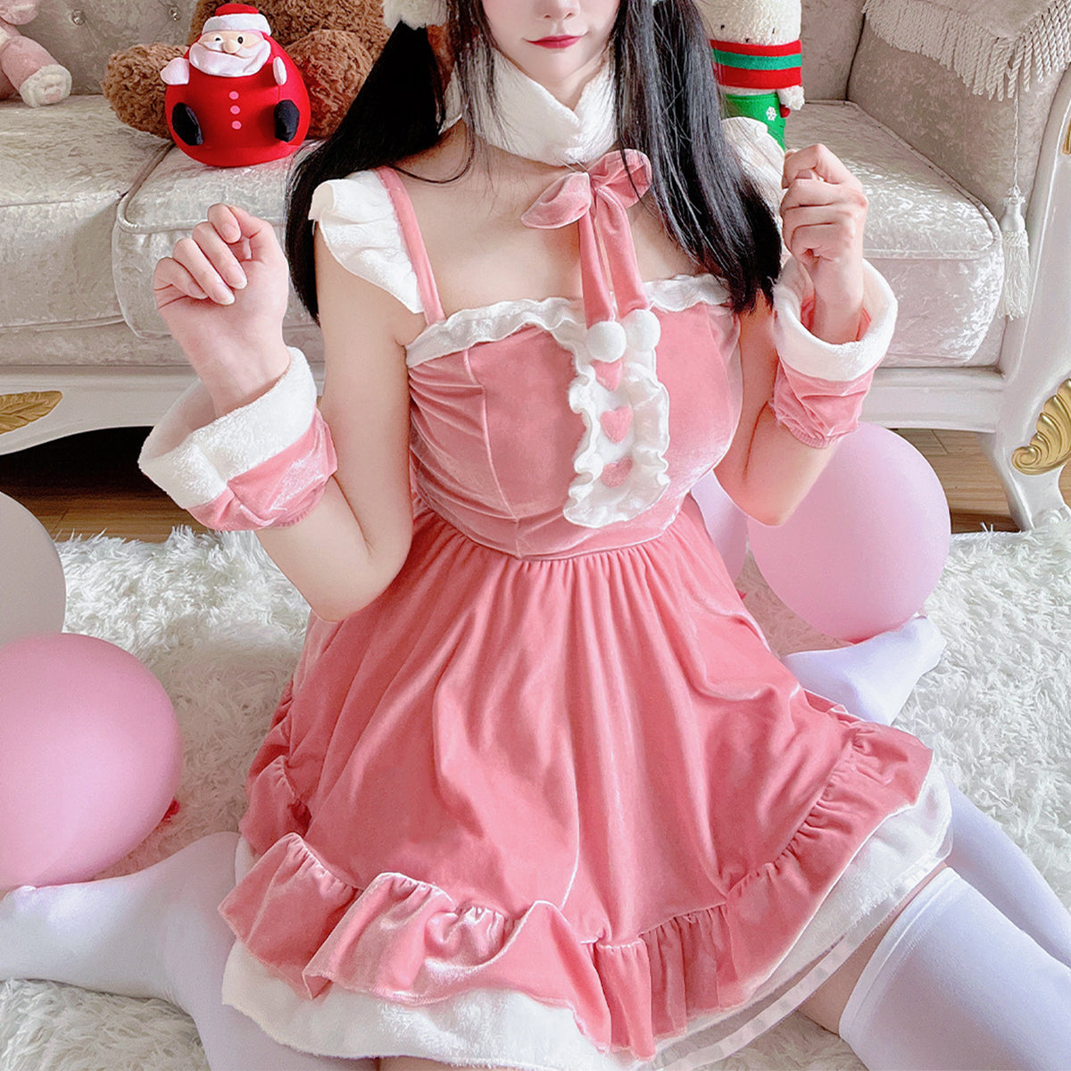 Christmas Pink Sexy Dress Costume for Women, Halloween Cosplay Bunny Costume, TikTok Style