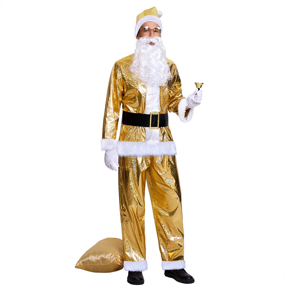 Santa Claus Costume Men Adult Gold Christmas Suit Holiday Party Outfit – photo 3