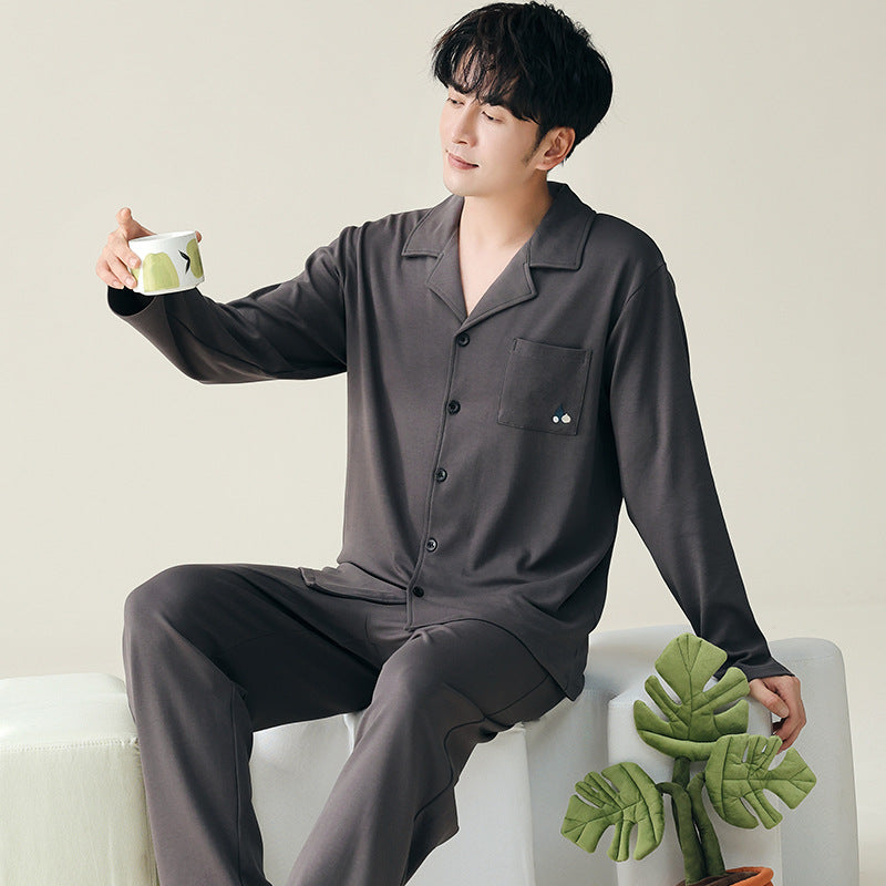 Long sleeved cardigan home wear men's pajamas set