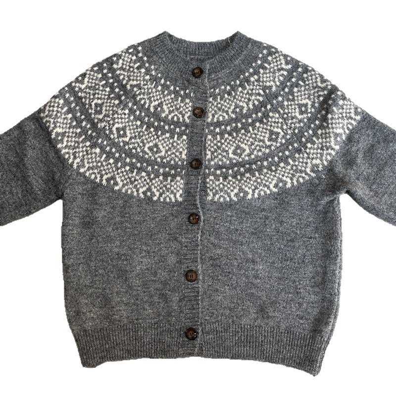 Round neck button Christmas sweater