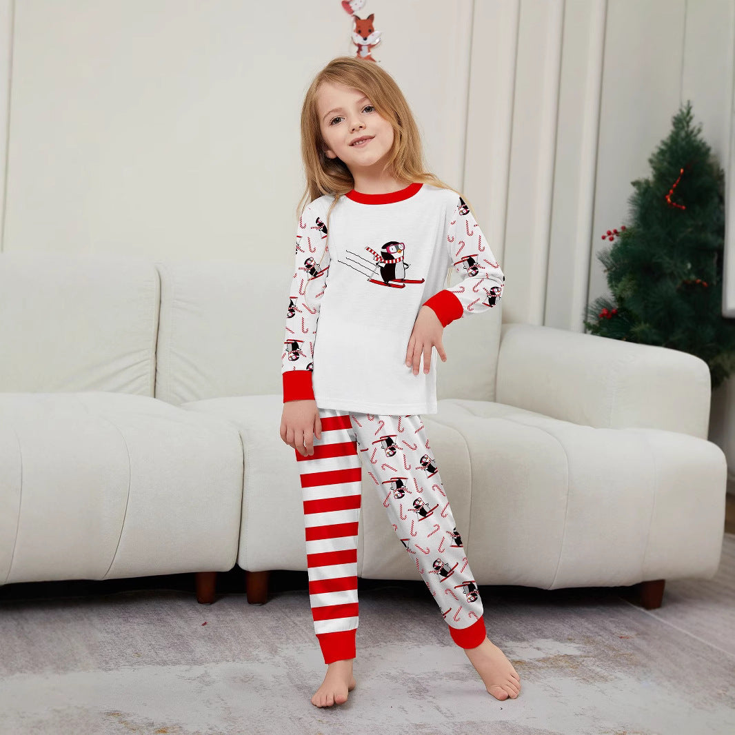 Christmas Penguin Candy Cane Stripe Printed Family Matching Pajamas Sleepwear