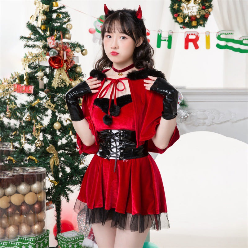 Little Red Riding Hood Costume Women Christmas Cloak Cape Dress Holiday
