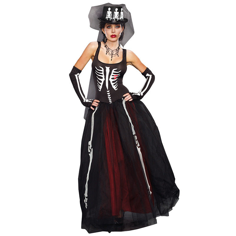 Skeleton Mummy Zombie Bride Costume for Women, product photo 4 on a white background