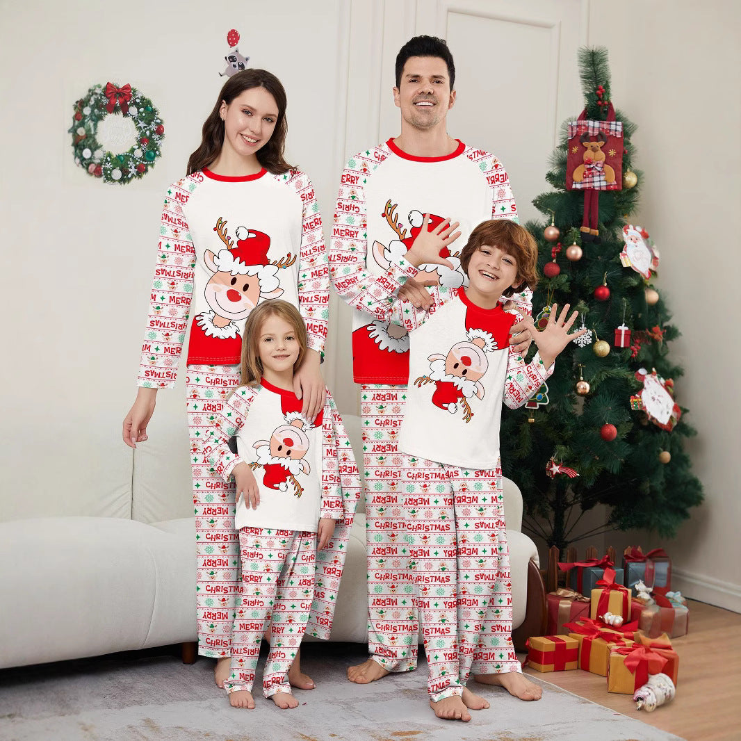 Christmas Deer Letter Snowflake Christmas Family Matching Printed Loungewear Pajamas