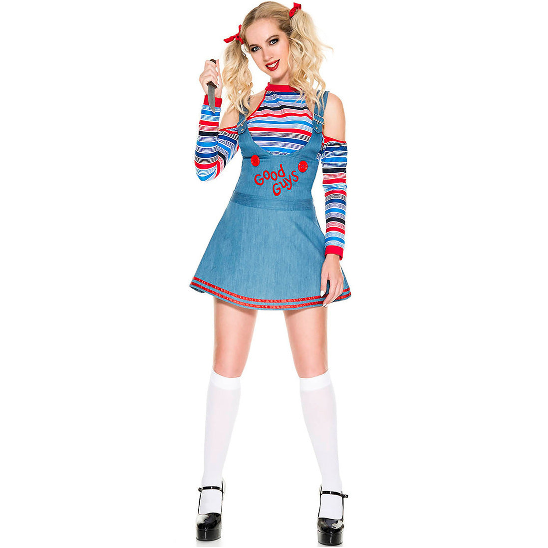 Scary Doll Clown Costume for Women, product photo 3 on a white background