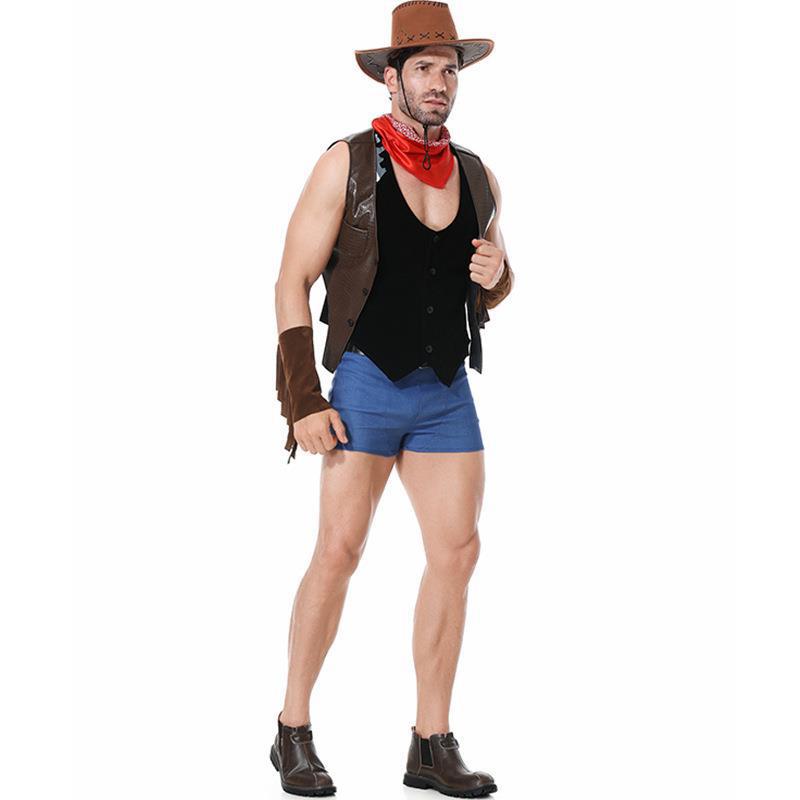 Western Cowboy Costume for Men, front view on a white background