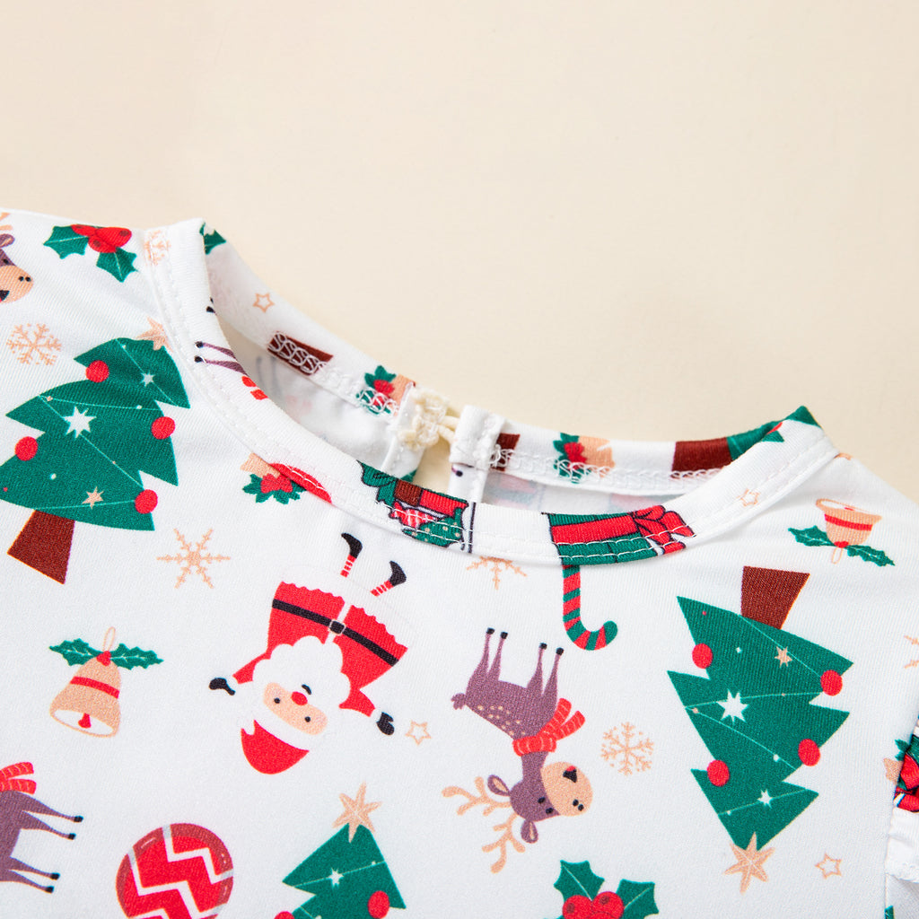 Christmas Printed Tulle Long Sleeve Dress for Girls, Holiday Party Dress with Tree Pattern