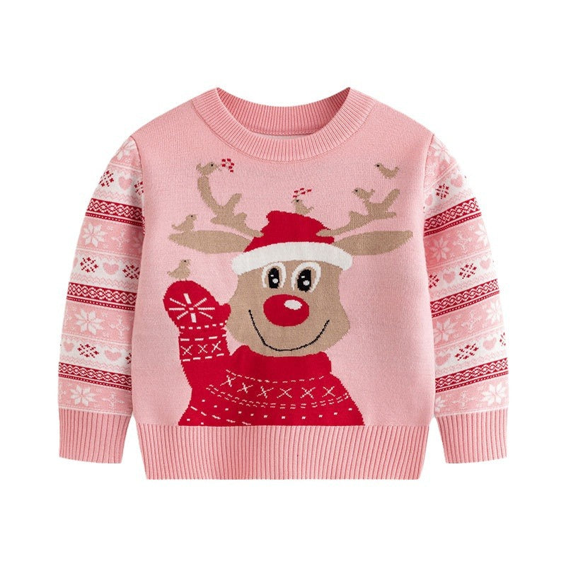 Children's Christmas cartoon reindeer knit sweater