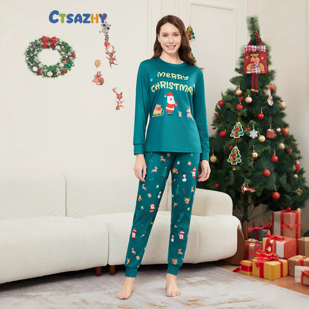 Christmas Santa Claus Deer Letter Stripe Parent-Child Matching Pajamas Printed Home Wear