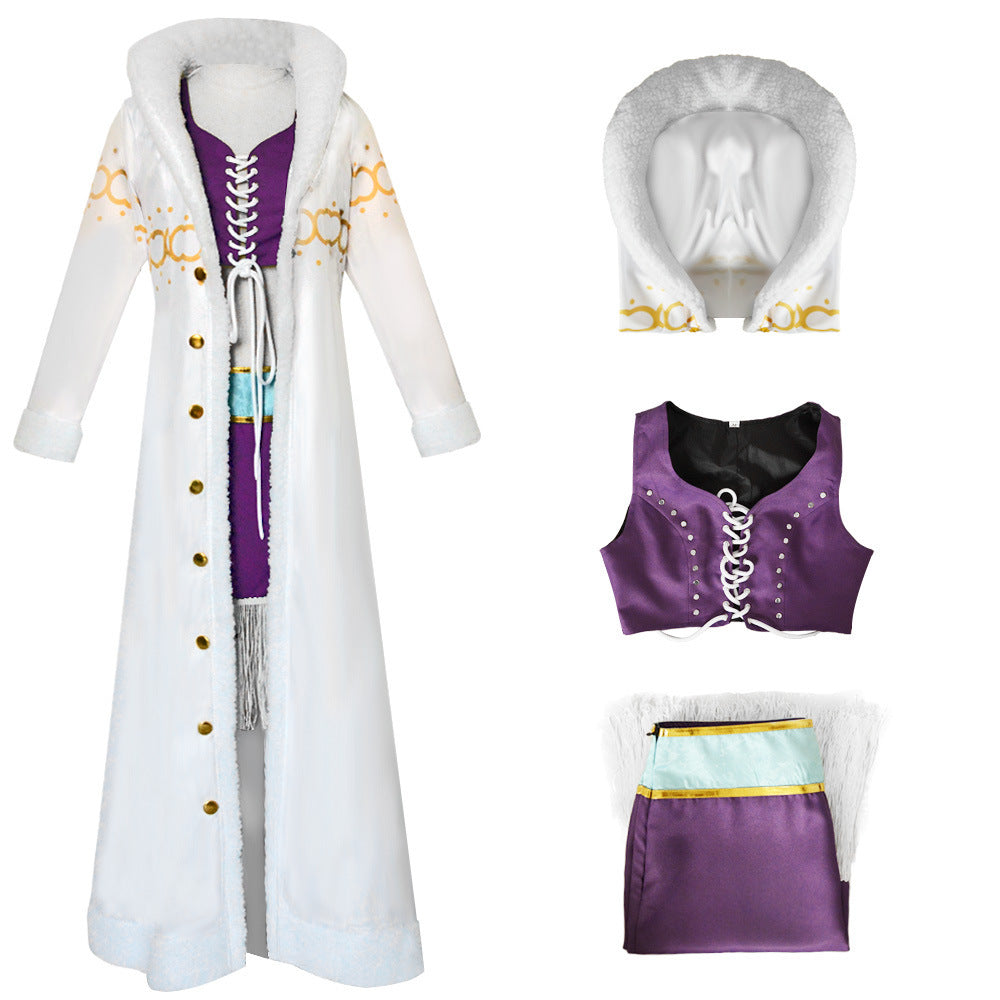 One Piece Nico Robin Cosplay Costume Fur Collar Coat Outfit Adult Halloween