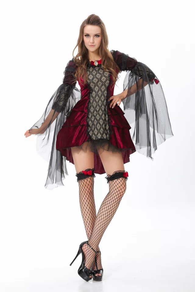 Gothic Vampire Queen Costume Women Halloween Christmas Witch Dress