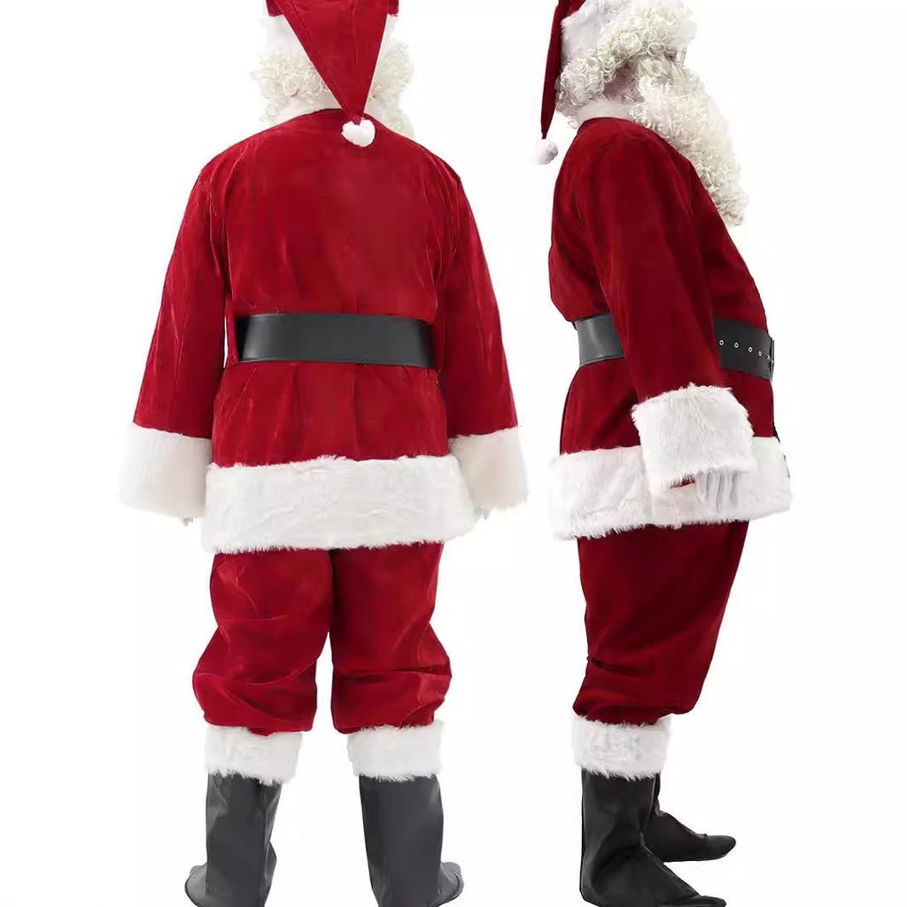 Unisex Christmas Costume Premium Santa Claus Suit Fleece Santa Outfit Complete Set