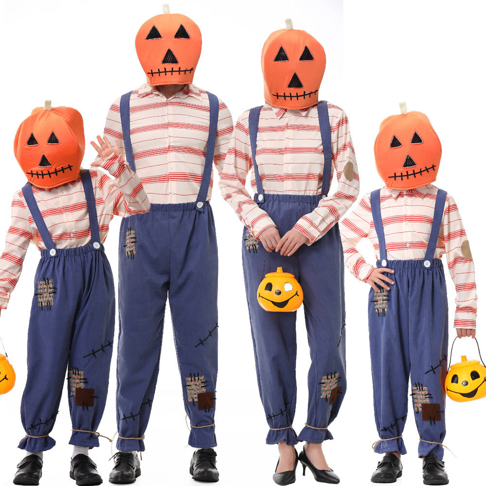 Pumpkin Zombie Scarecrow Overalls Costume for Kids and Adults, costume photo