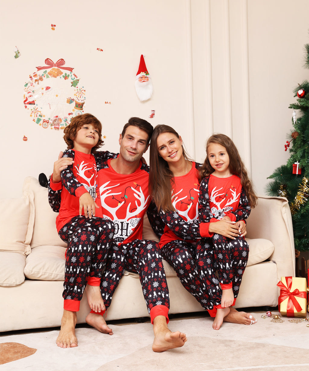 Christmas Letter Snowflake Deer Printed Home Wear Pajamas