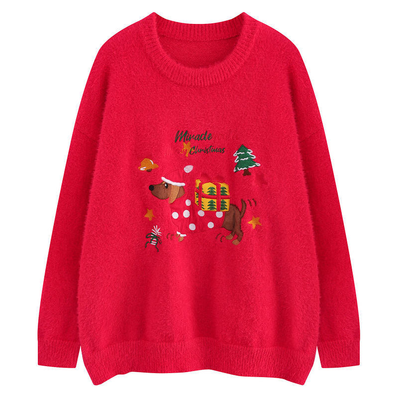 Christmas sweater women's embroidered top