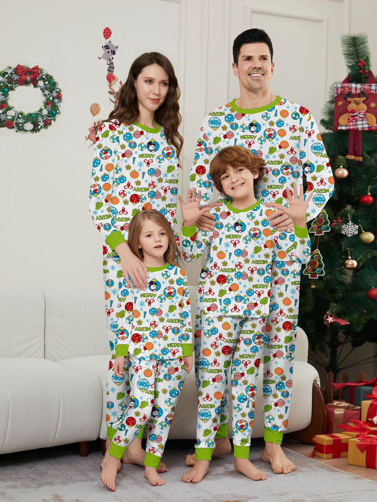 Christmas Deer Snowman Snowflake Print Family Pajamas Sleepwear