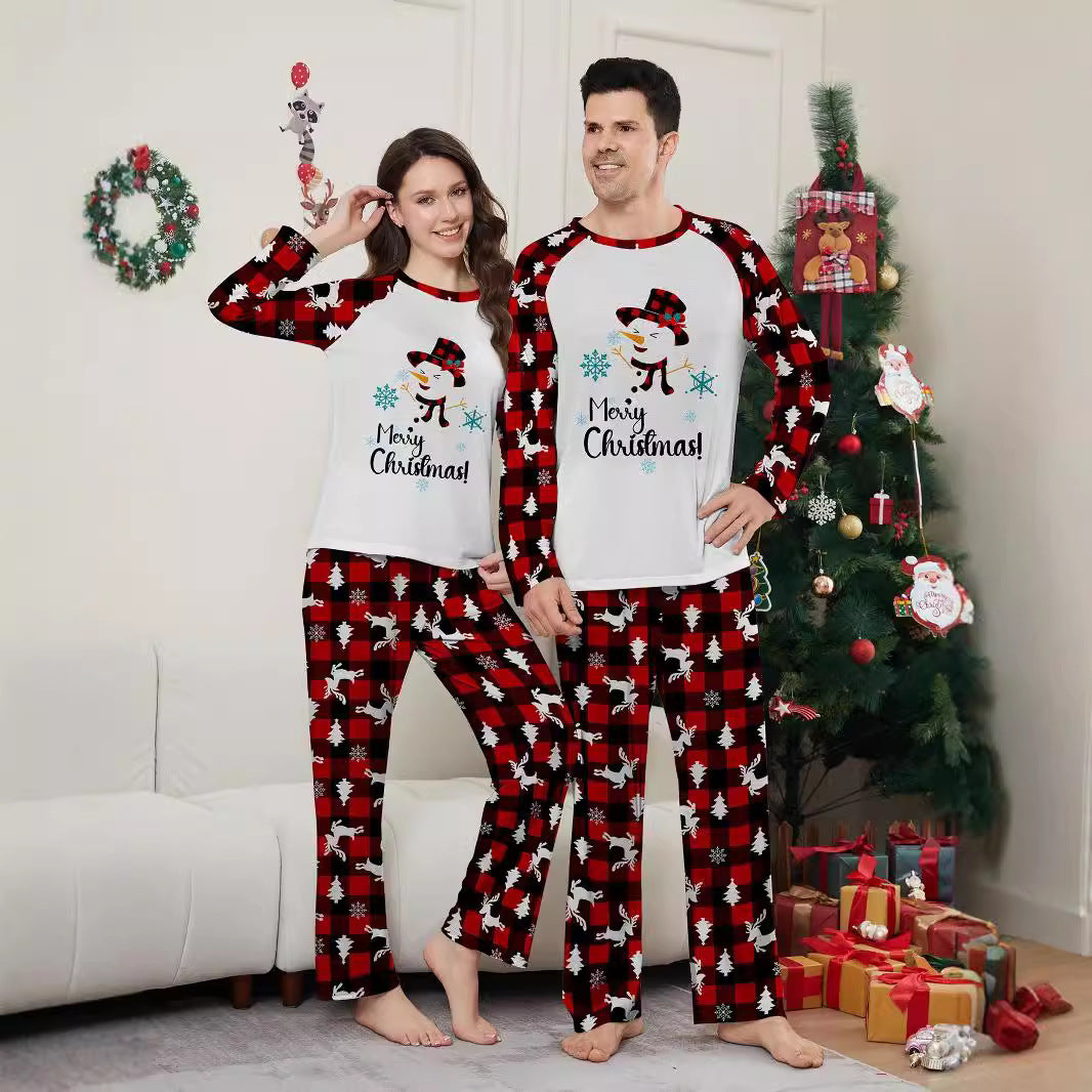 Christmas Snowman Snowflake Letter Printed Pajamas for Family Matching Home Wear