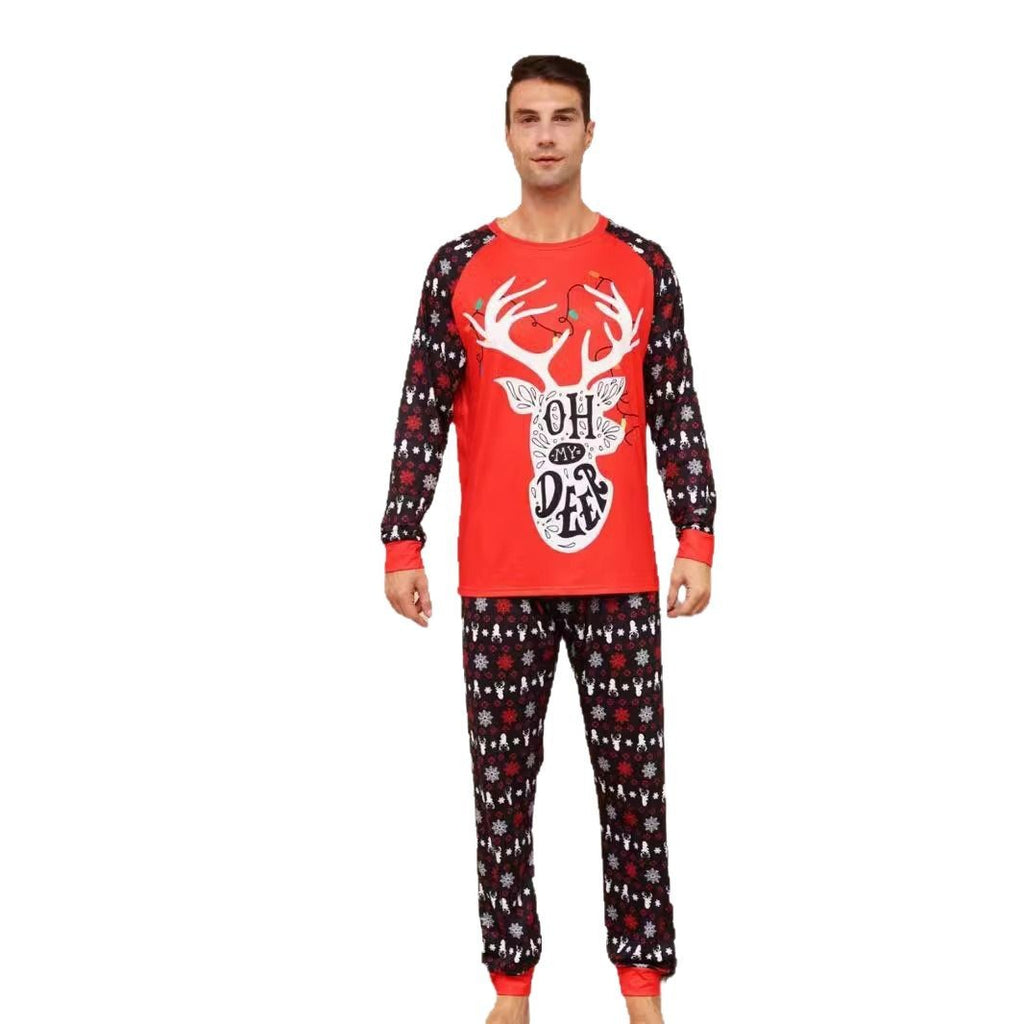Christmas Letter Snowflake Deer Printed Home Wear Pajamas