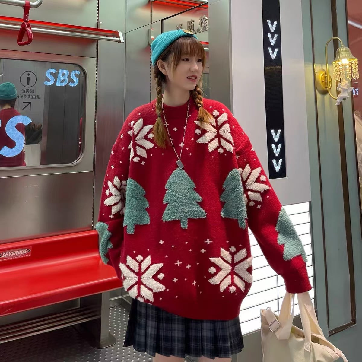 Christmas Snowflakes Christmas Tree Knitwear Sweater