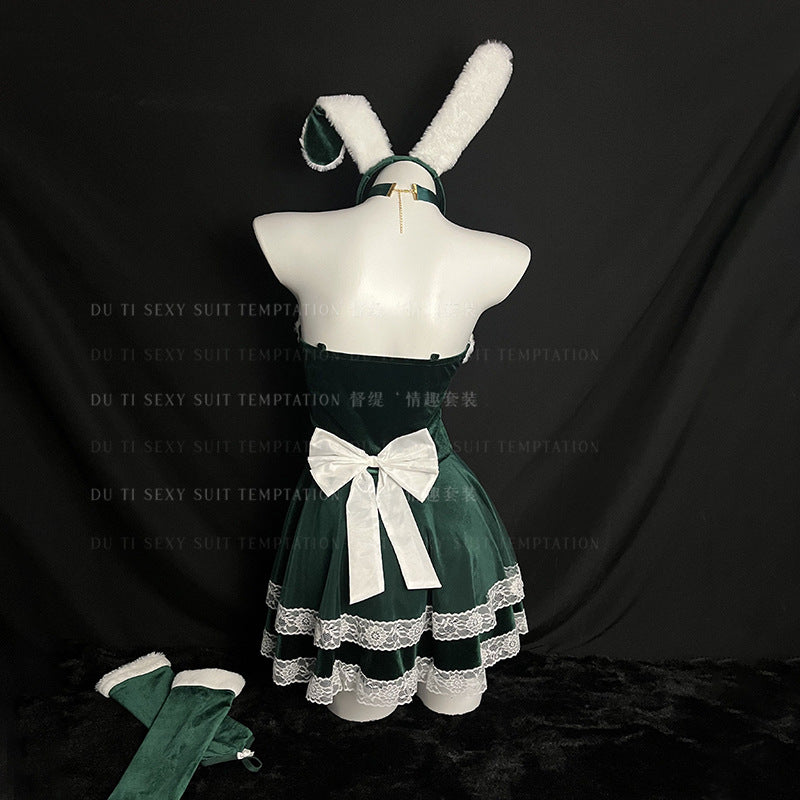 Christmas Bunny Costume Women Adult Velvet Dress Holiday Stage Outfit – photo 4