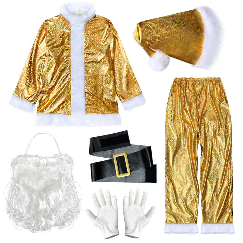 Santa Claus Costume Men Adult Gold Christmas Suit Holiday Party Outfit