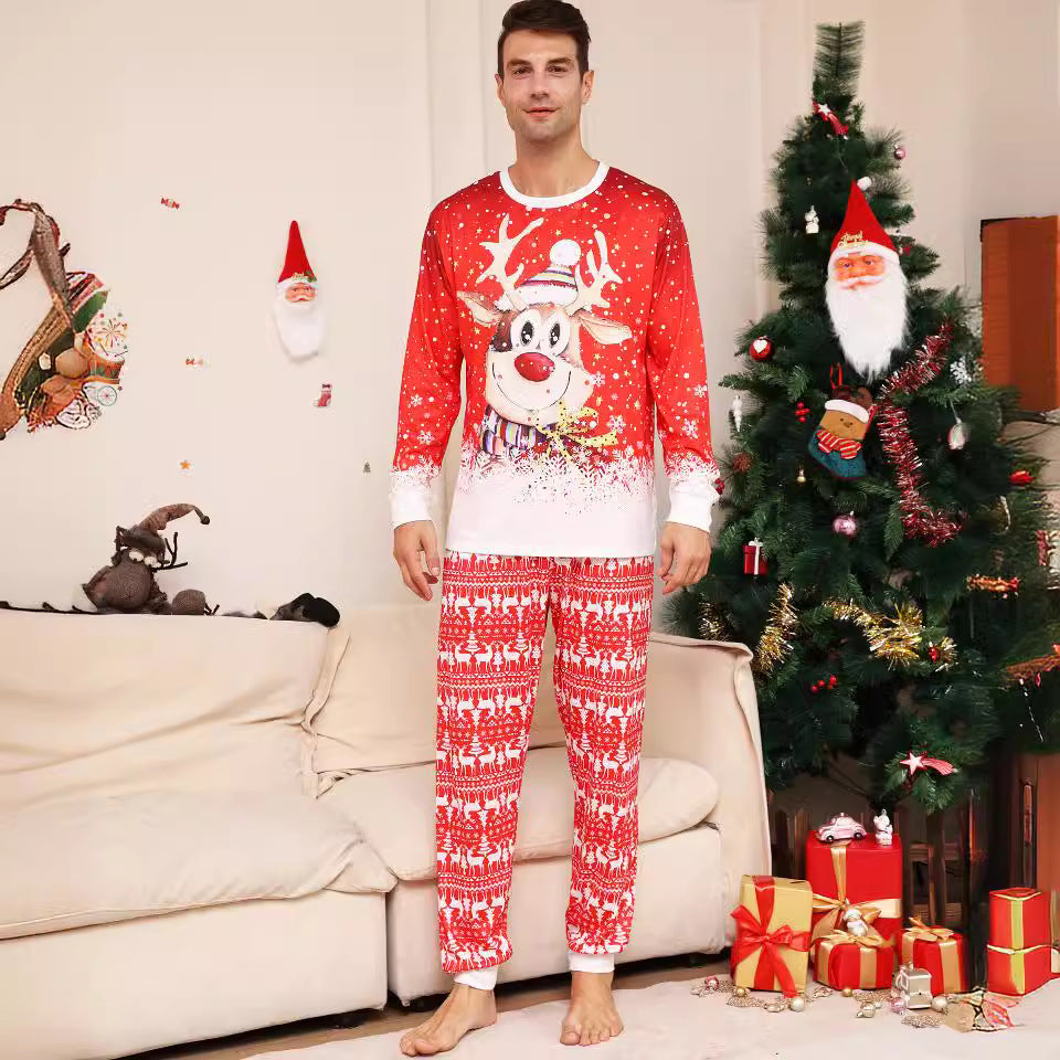 Christmas Cartoon Snowflake Deer Family Matching Pajamas Printed Home Wear Sleepwear