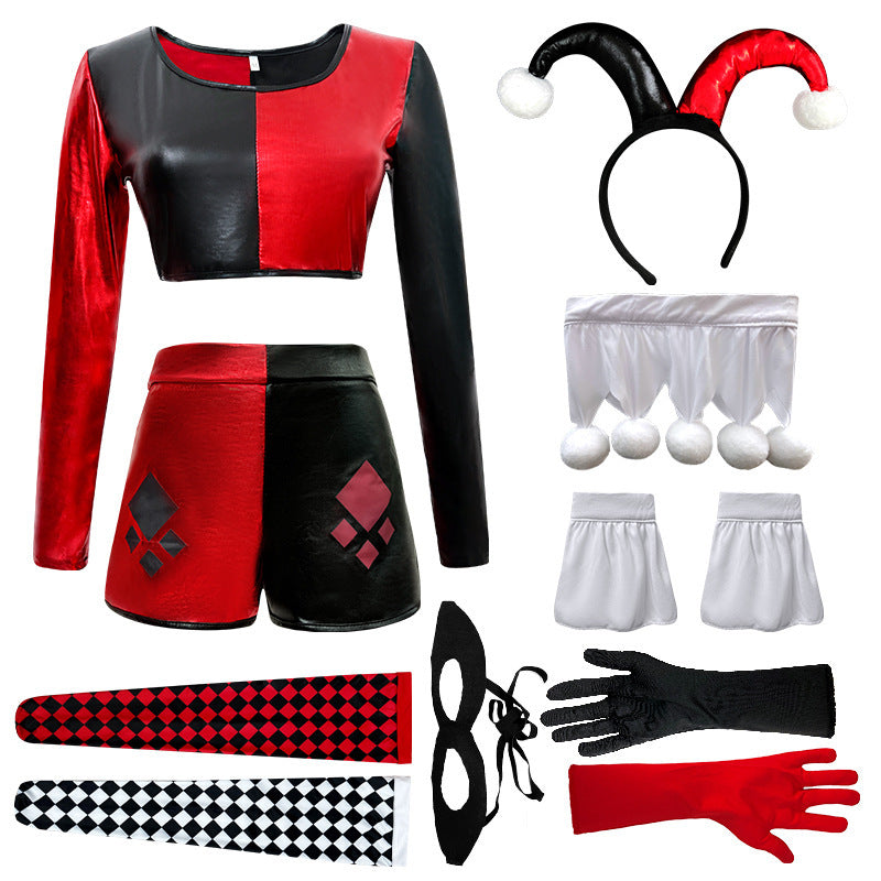 Sexy Jester Clown Costume Women Bodysuit Halloween Circus Black Red – photo 6